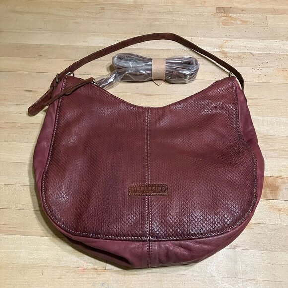 Liebeskind Berlin Women Goat Leather Maroon Woven Crossbody Bag Large Red AN EXC